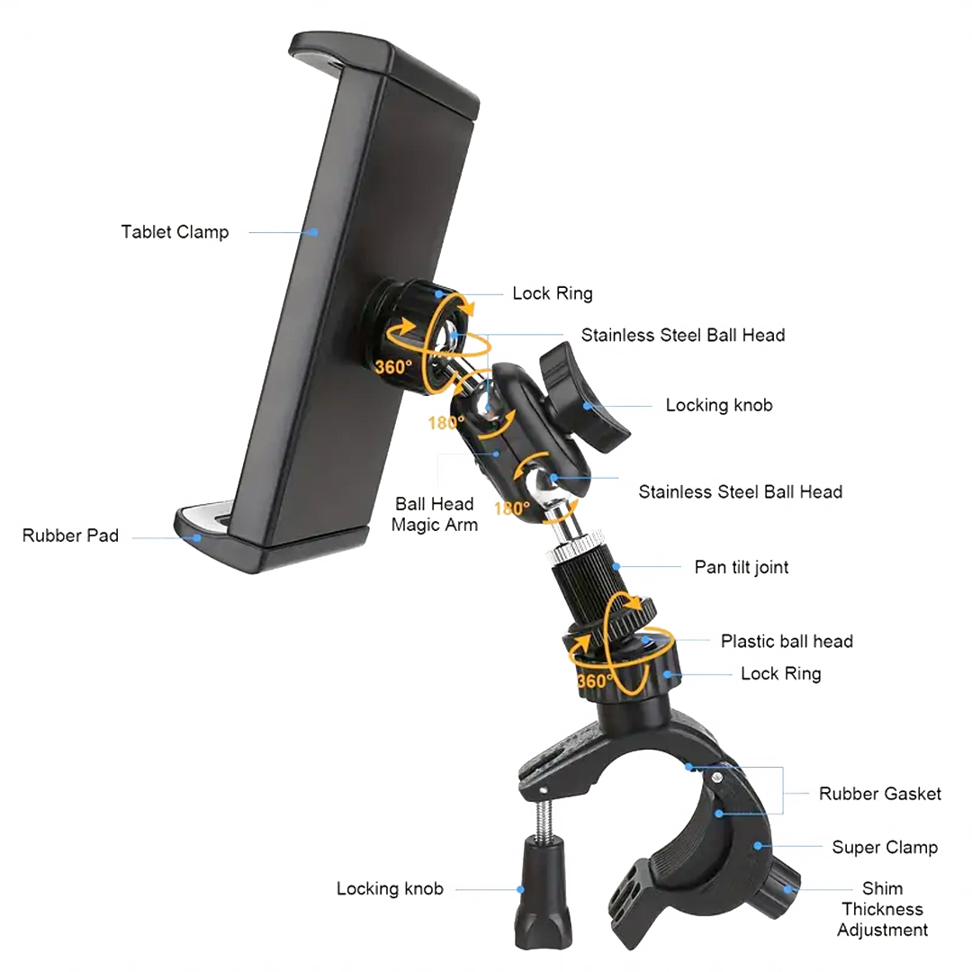 Soporte ajustable universal ABS de pedestal para tabletas y teléfonos.