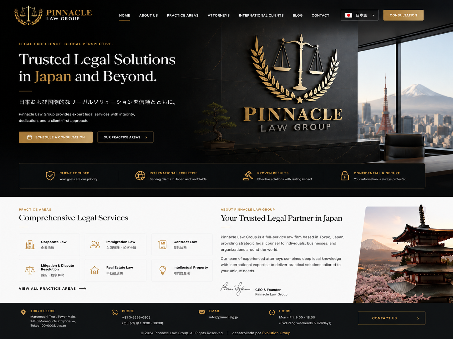 Ejemplo premium de reservas, bufetes y servicios profesionales diseñado por Evolution Design