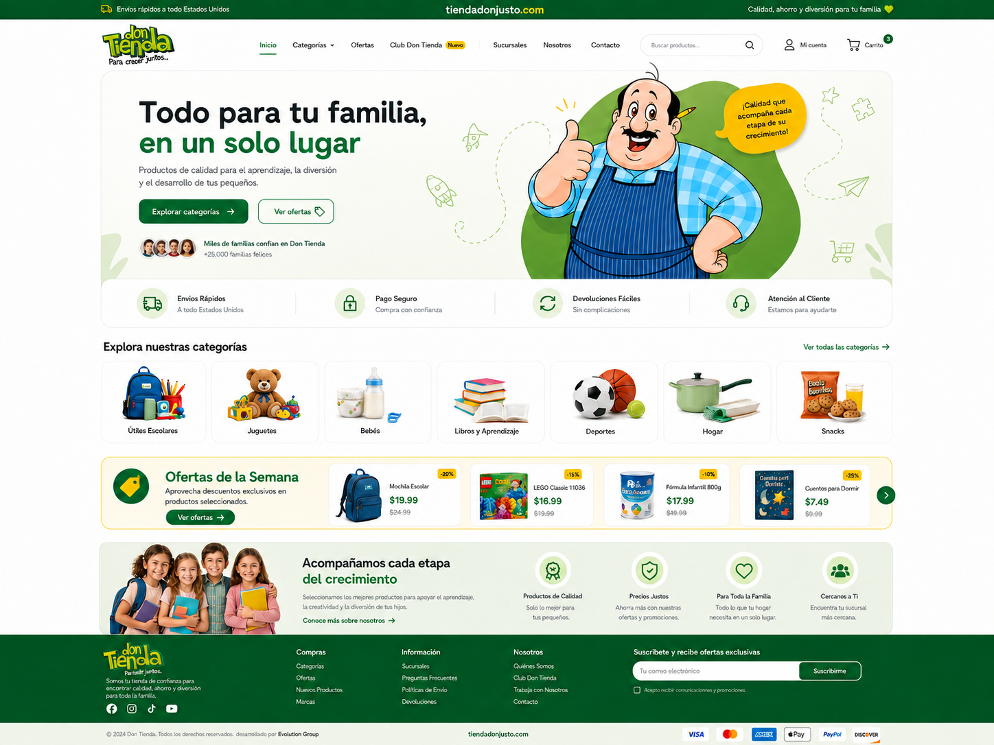 Ejemplo premium de sitio web E-commerce diseñado por Evolution Design