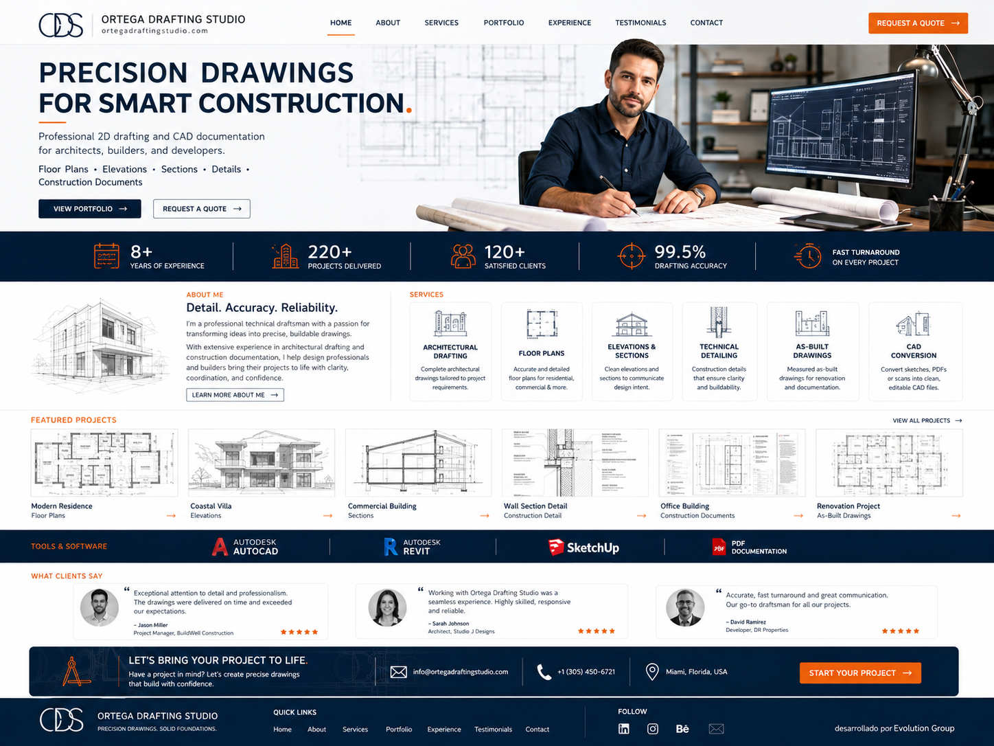 Ejemplo premium de portafolio, marca o agencia diseñado por Evolution Design